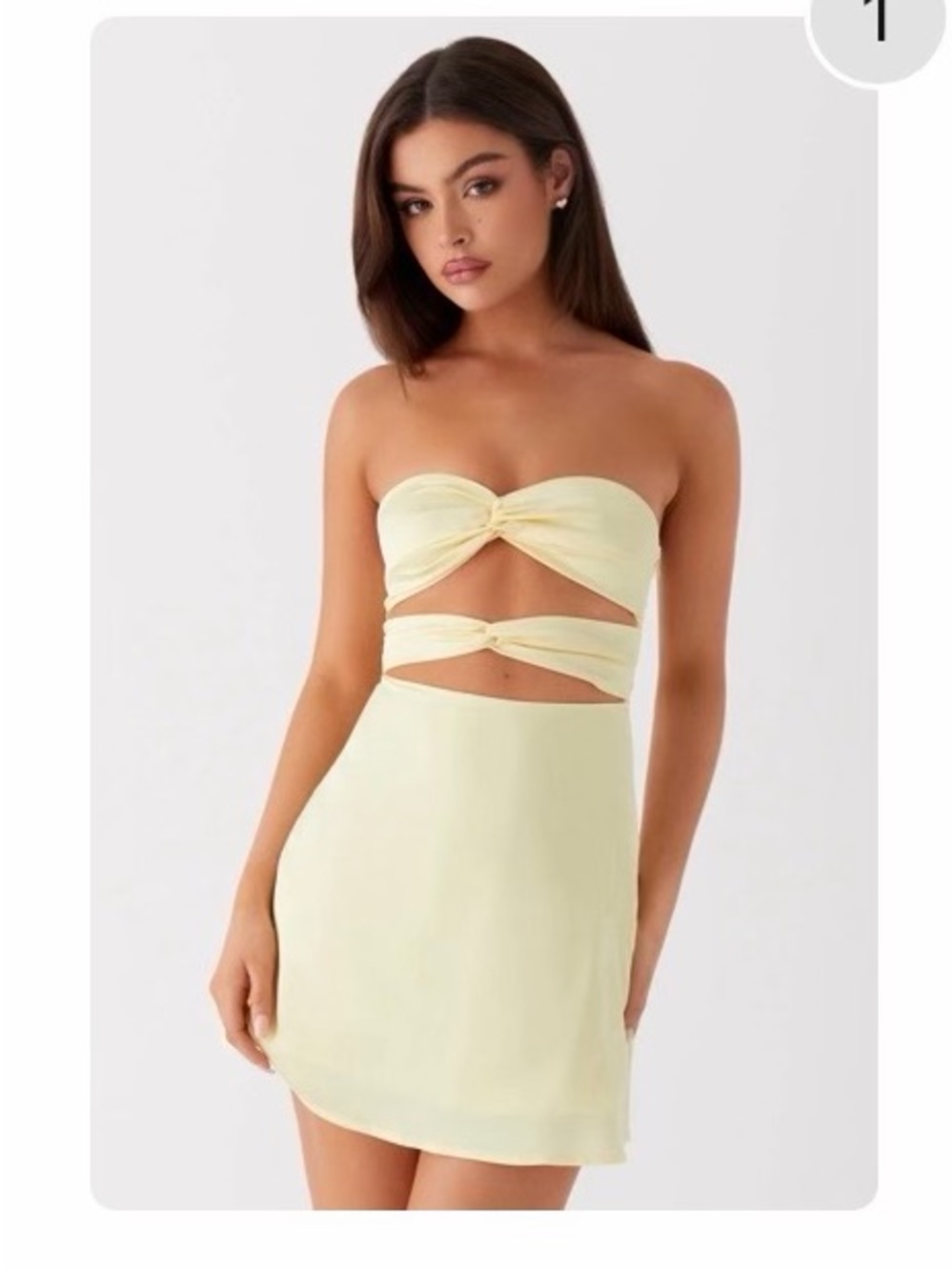 Peppermayo Pale Yellow Strapless Cutout Midi Dress